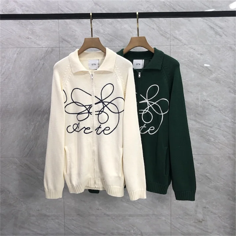

Flower Jacquard Embroidered Logo Lapel Cardigan zipper Arte Sweater Early Autumn Loose Men Women Casual Knitted Jacket