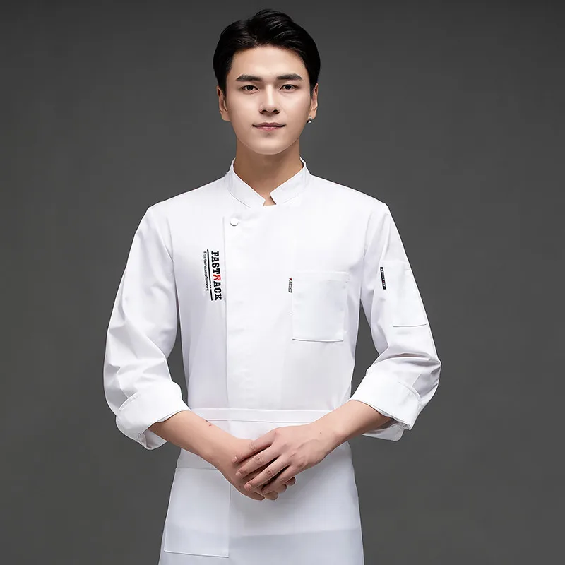 Chef Jacket Men Long Sleeve Shirt Apron Hat Bakery Cook Coat Unisex Kitchen Pastry Clothes Restaurant Waiter Uniform Print Logo