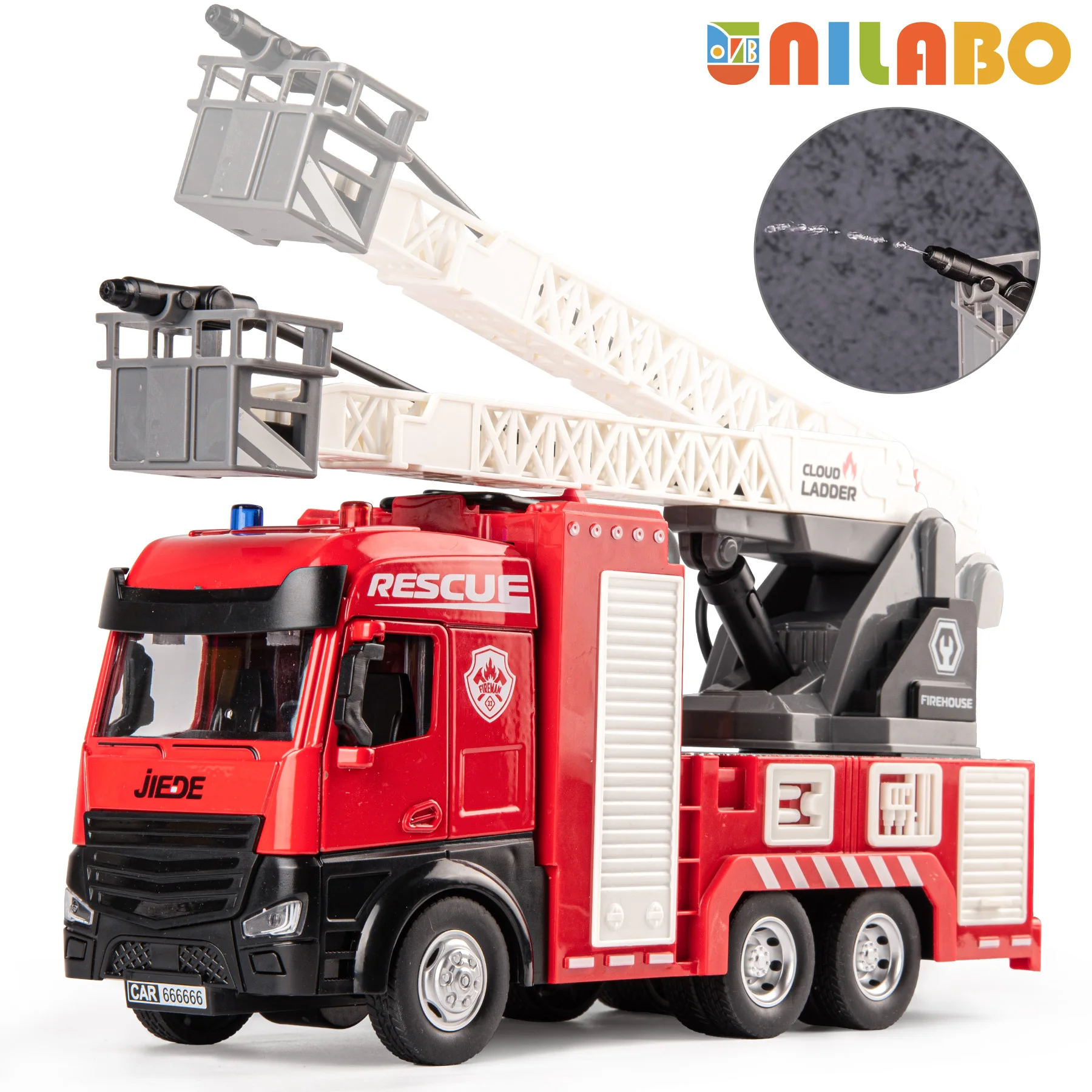 

Alloy 1:40 Fire Truck Toy - Manual Water Jet, Lights Sounds, Extendable Rotating Ladder, Simulation Play Gift for Boys & Girls3+