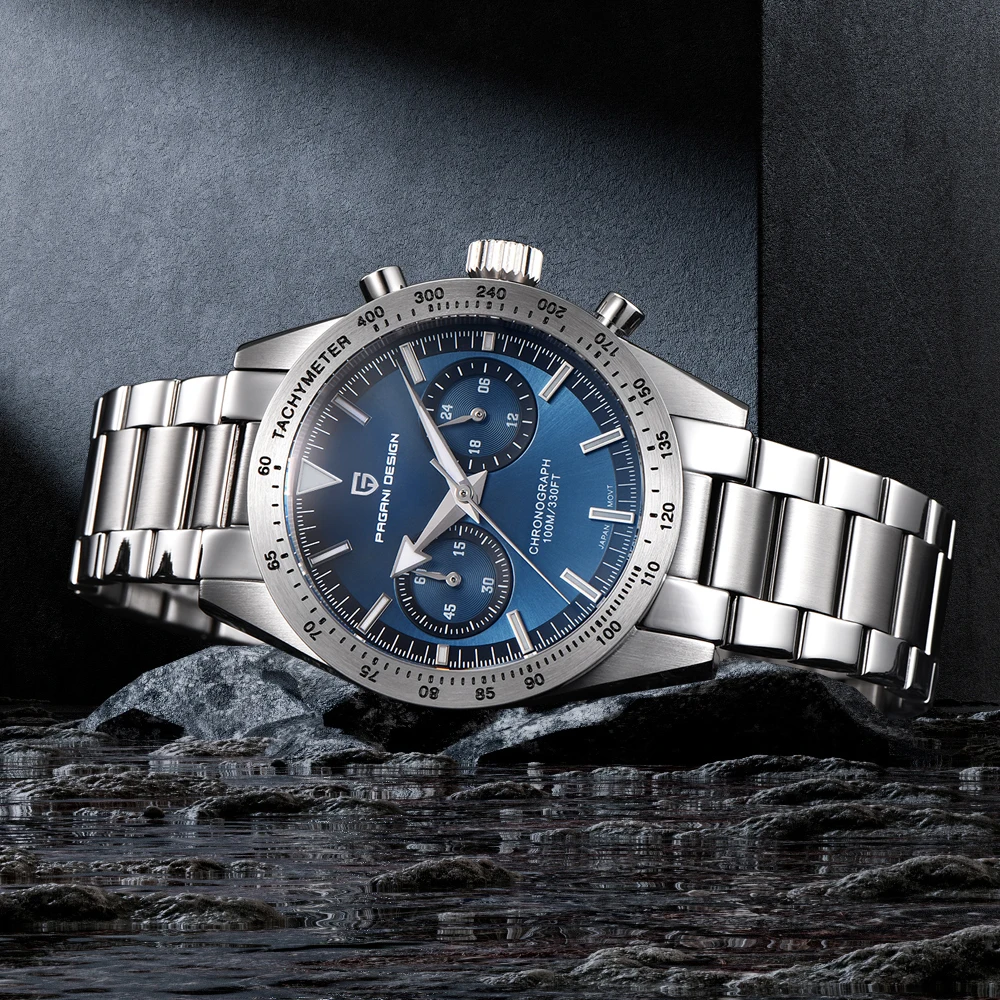 PAGANI تصميم جديد ريترو واسعة السهم القمر ساعات رجالية فاخرة ساعة كوارتز للرجال الرياضة كرونوغراف VK64 AR الياقوت الزجاج 2026