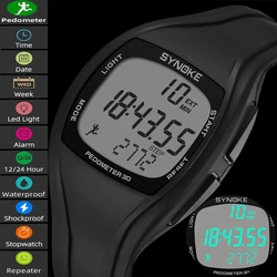 Synoke Shockproof Outdoor Sport's Watches PU Strap Led Waterproof 3D Pedometer Chronograph Digital Alarm Clock