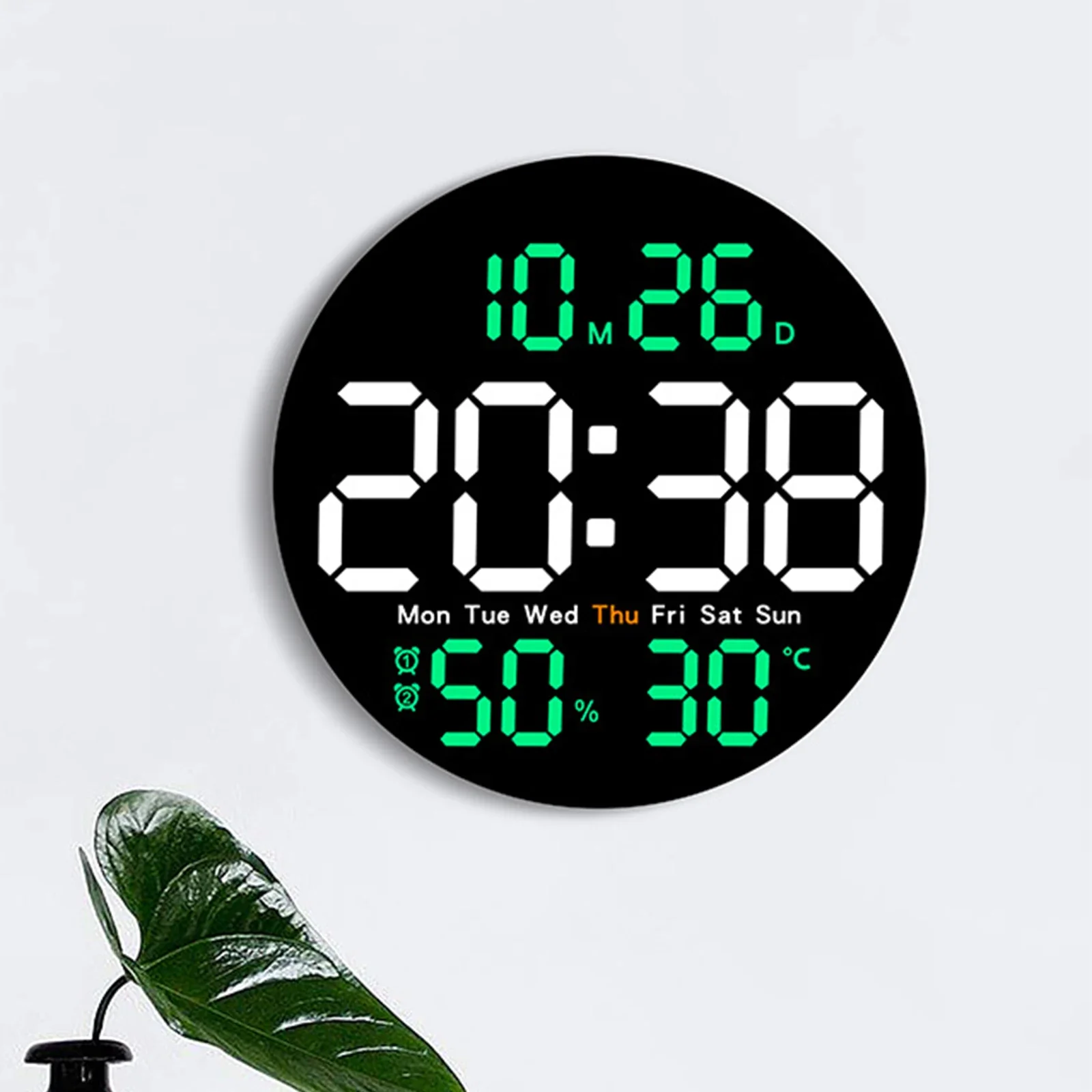 Large LED Digital Wall Clock for Bedroom, Indoor, Temperature, Date, Multi-function, Single-sided, Alarm, Simple