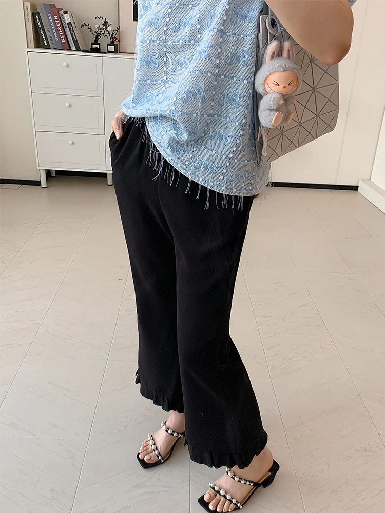 

Brand Tee-acetate Wood- Flared Casual Pants Women's Eighteen Pants 2025 New Faion Long Trousers