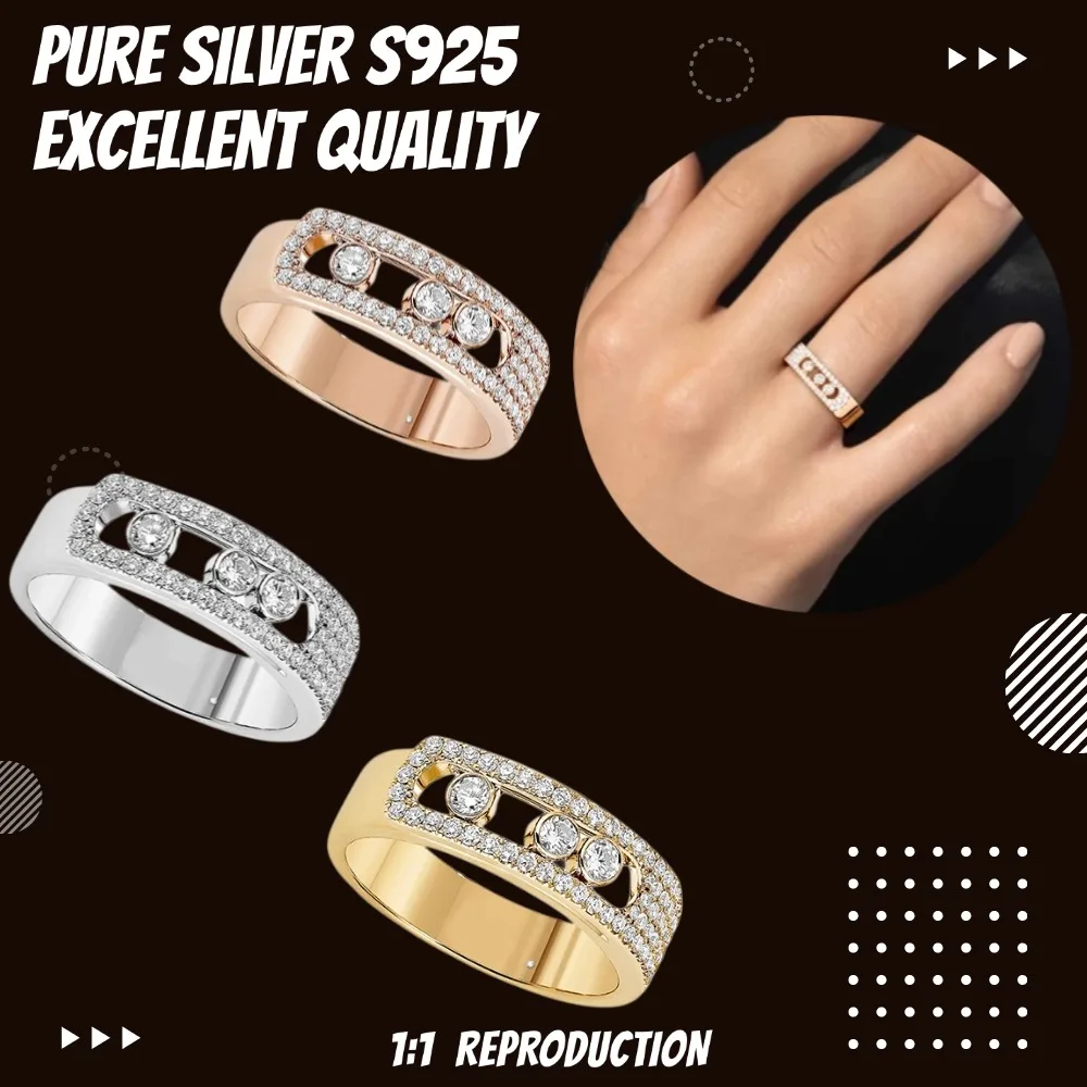 High Quality Original Three Move Pave Diamond Rings Sterling Silver 925 Rings Luxury Trend Jewelry Accessories for Holiday Gifts