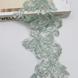 Delicate 1Yard Ivory Green Sequin Cording Fabric Flower Venise Venice Mesh Lace Trim Applique Sewing Craft for Wedding Dec. 26cm