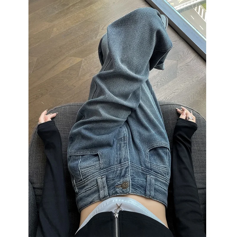 

Широкие джинсы с высокой талией в стиле ретро, женские весенне-осенние 2023, новые утягивающие свободные драпированные брюки длиной до пола, узкие прямые брюки