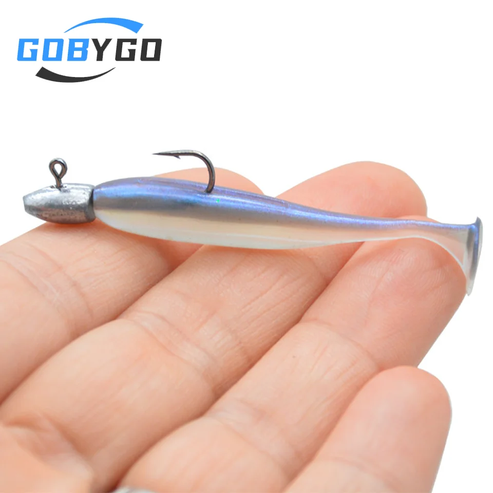 GOBYGO 1Pcs 60mm 3g T-tail Soft Fishing Bait Artificial Wobblers Lure Matched Jig Head Hooks Swimbait Bass Pike Trout Fishing