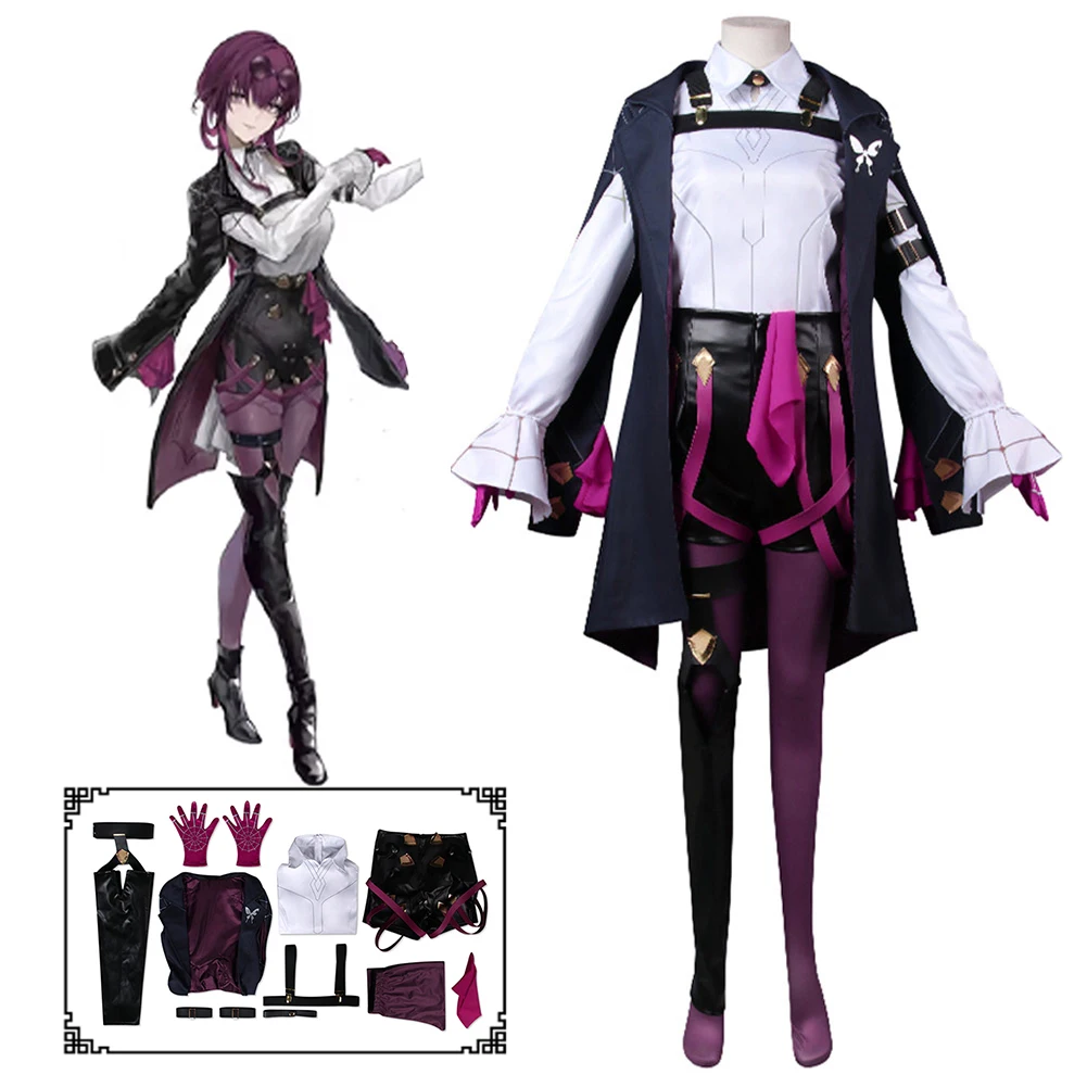 

Anime Game Honkai Kafka Cosplay Costume Fantasia Halloween Carnival Party Roleplay Disguise Clothes Coat Jacket Shorts Set