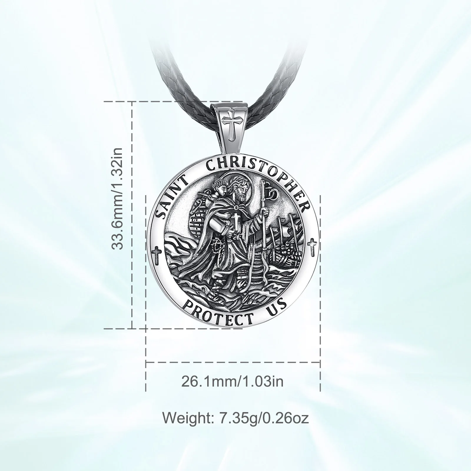 Eudora New 925 Sterling Silver Saint Christopher Pendant Medal Amulet Necklace Catholic Jewelry Religious Gift for Men Women view 4