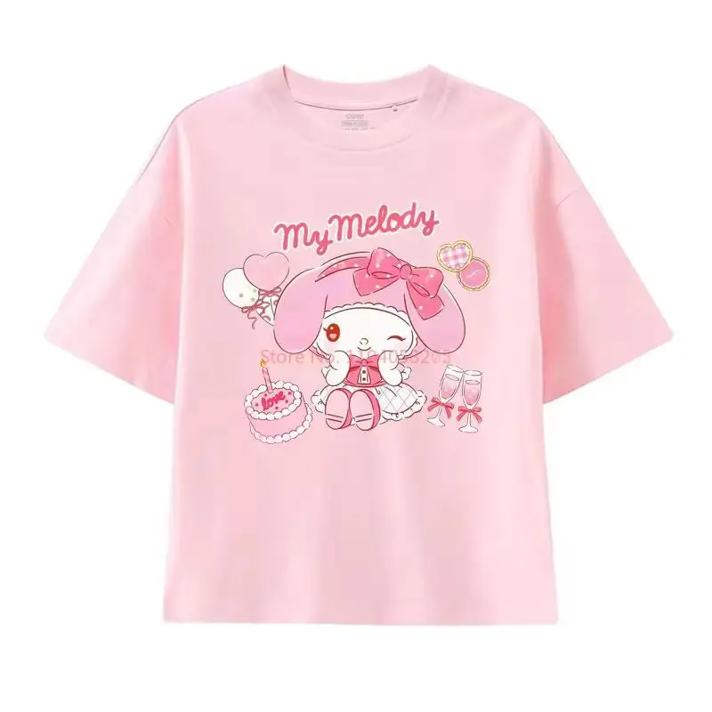 

Футболка Sanrio, модная брендовая летняя футболка с коротким рукавом для девочек, брендовая и повседневная детская футболка Kulomi