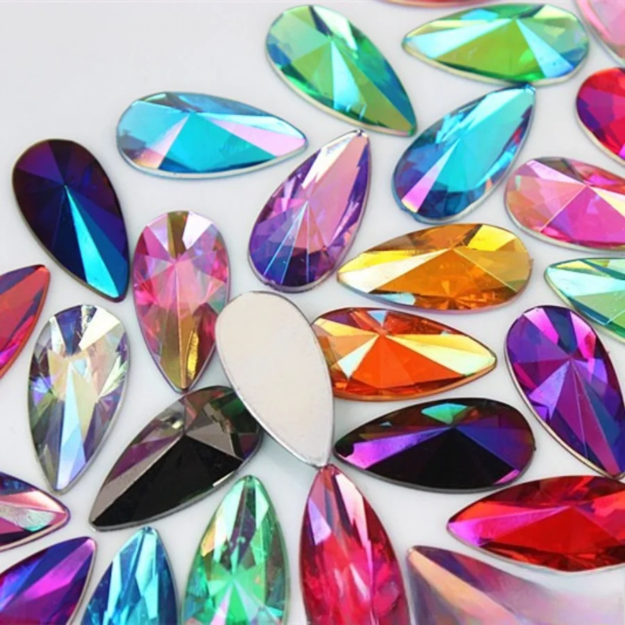 100pcs/2000pcs 9 * 18mmAB Color Water Drop Acrylic Rhinestone Flat Bottom Craft Decoration Clothing Accessories DIY Materials
