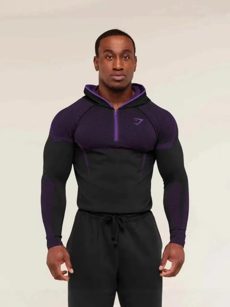 GYM SHARK 2026 ONYX V5 hooded tight fitting long sleeved top, available in five colors, suitable for indoor sports and fitness