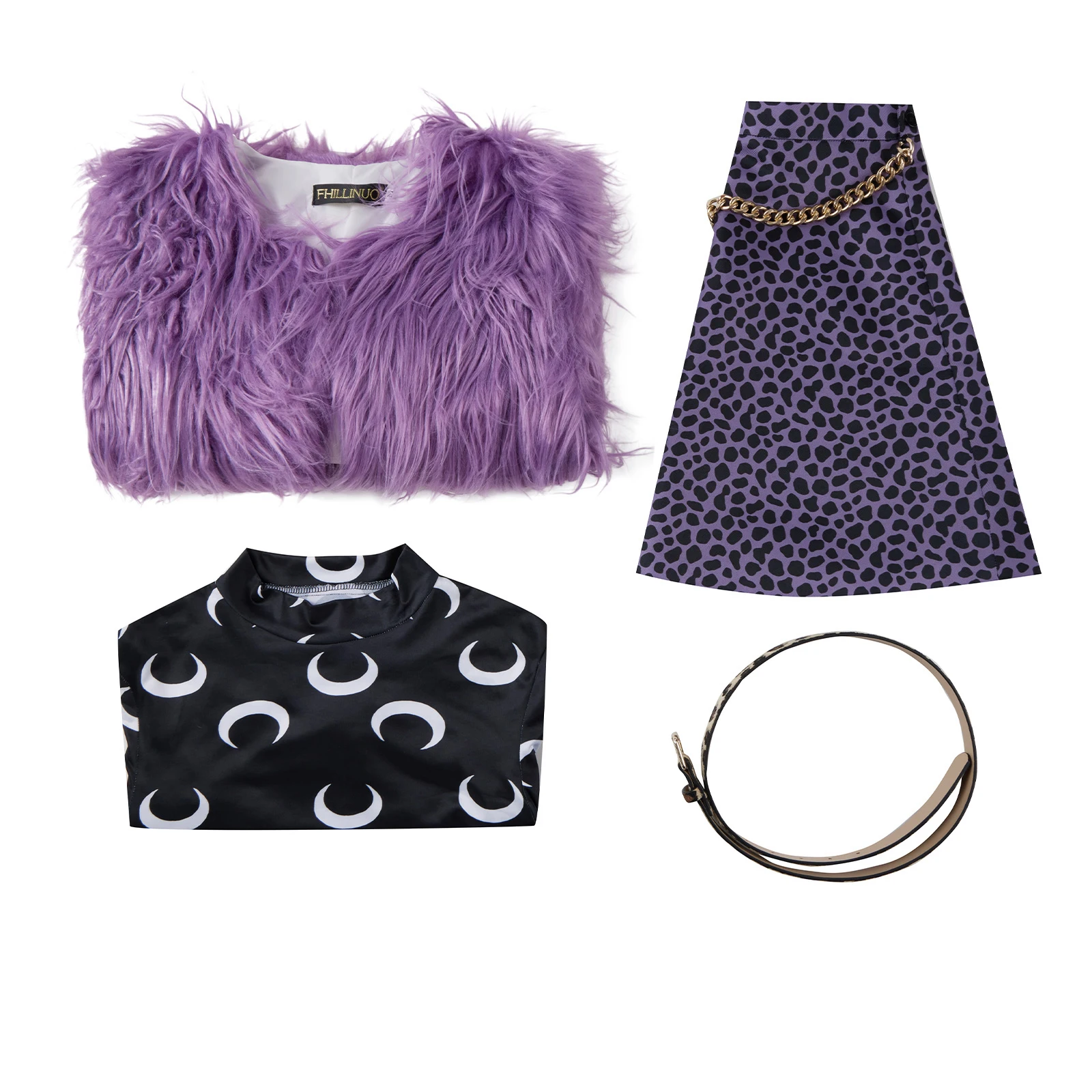 Monster High Clawdeen Wolf Cosplay Costume Purple Flocky Coat Belt Uniform Skirt for Womens Customize Clothes