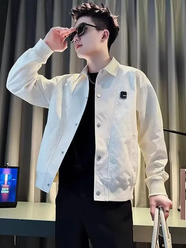 

New 2025 Men's Casual Jaet Loose Fit Polyester Fiber Windproof Zipper Closure Flip Collar Versatile Sle for Spring Autumn