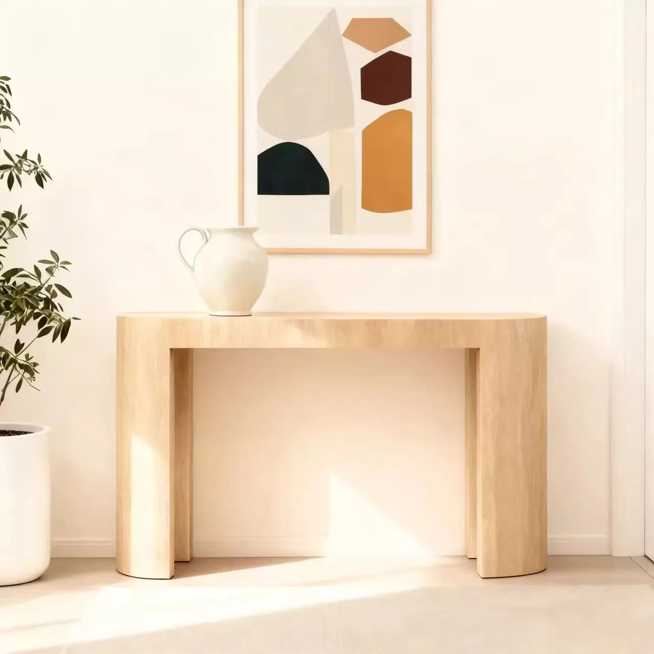Simple natural travertine, entrance table, wall-to-wall entryway, storage table, corridor aisle, ultra-narrow desk, table