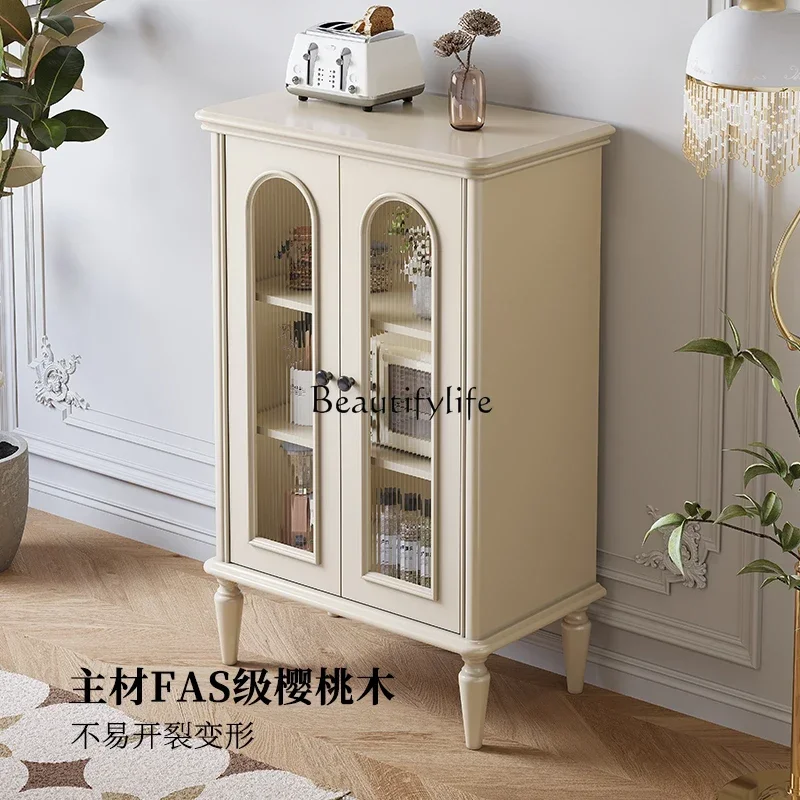 

yj21 American White Side Cabinet Changhong Glass French Cream Wind Living Room Storage Solid Wood Locker