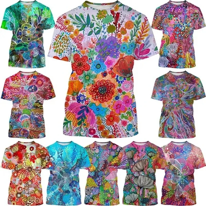 Hot Selling New Trendy Art Flower Art Pattern 3D Printed Funny T-shirt Street Men Women Fashion O Neck Short-sleeved Casual Tops