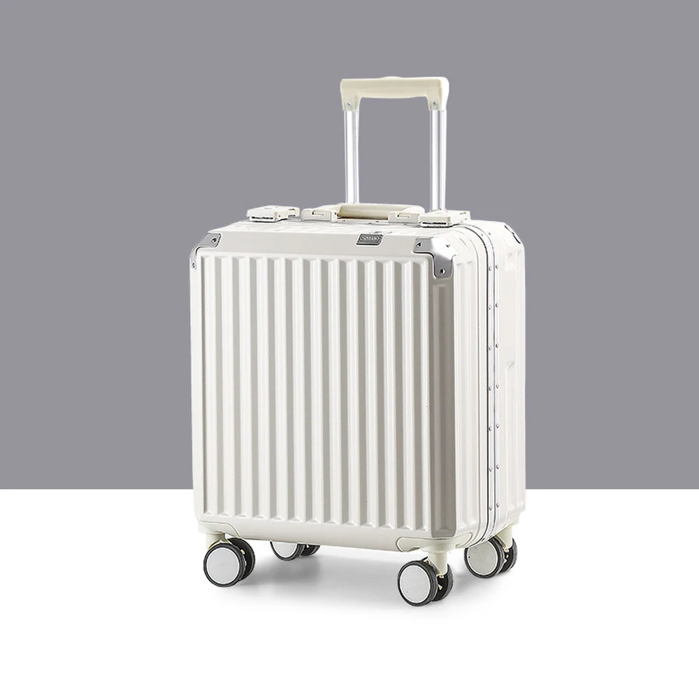 Pink 18“Aluminum Magnesium Alloy Luggage Men/Women Travel Suitcase With Telescopic Pull Rod Spinner Size:43-25-40cm