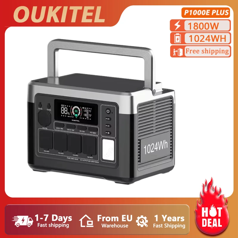 OUKITEL P1000 PLUS 1800W EstaciÃ³n de energÃ­a portÃ¡til 1024Wh Lifepo4 Generador solar con baterÃ­a, respaldo para el hogar Camping al aire libre EnergÃ­a mÃ³vil