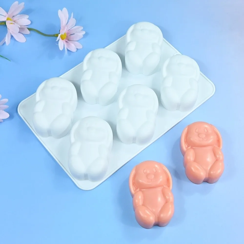 

DIY Project 6-Cavity Easter Bunny Mold Silicone Material Reusable Chocolate Mold Non-Stick Flexible Mousse Cake Mold Soap Making