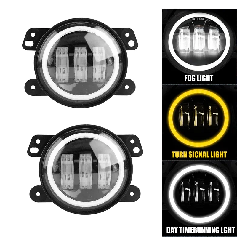 

1x/2x 60W 4'' Inch Led Fog Lights with White Halo Ring Drl Amber Turn Lamp 30W for Lada Viar for Priora for Oasis for Gazelle