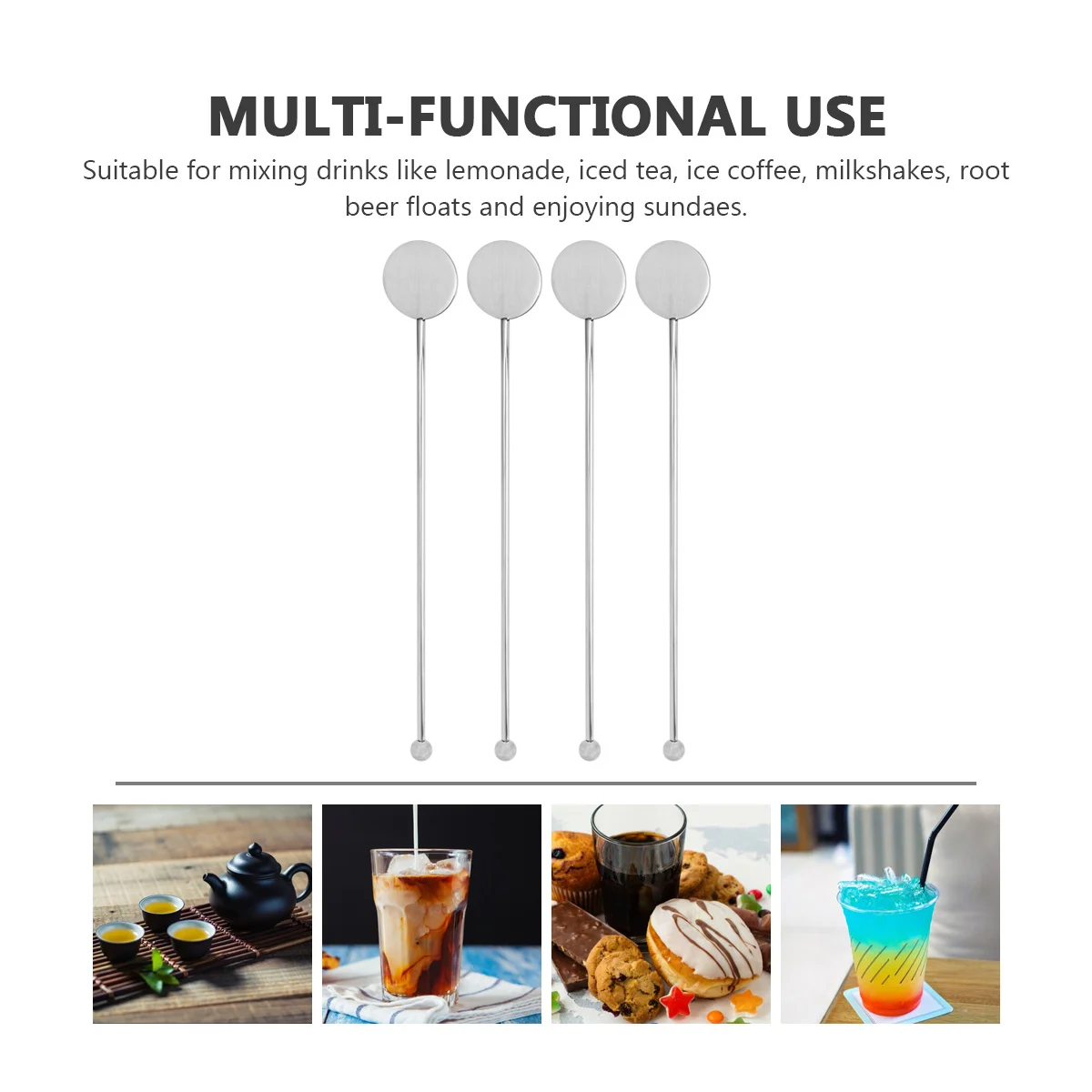 

4Pcs Long Handle Stainless Steel Cocktail Bar Spoons Lightweight Portable Mixing Stick Coffee Blender Stirrer