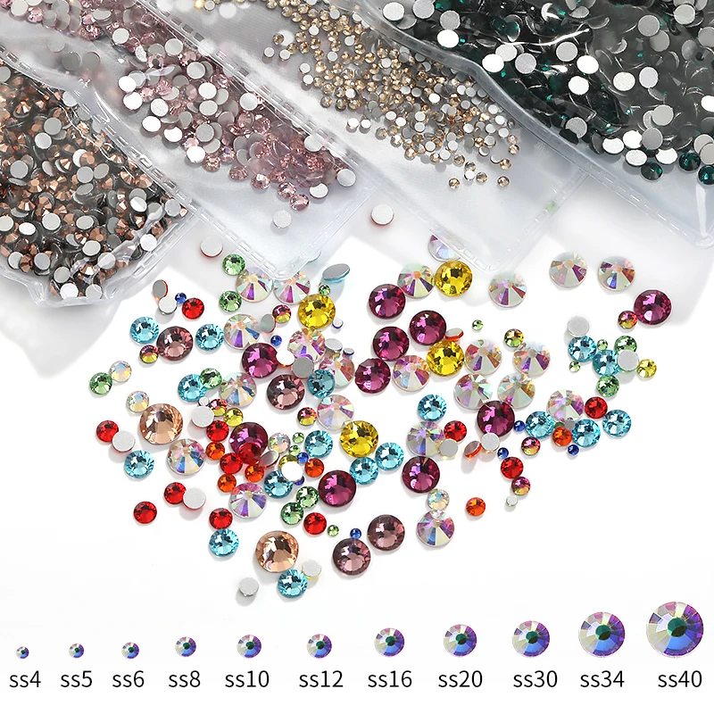 SS10-SS30 Flat Back Crystals Glass Crystal Rhinestones Non Hotfix Stones Nails/Clothes/Bags/Shoe Decoration Accessories DIY Gems