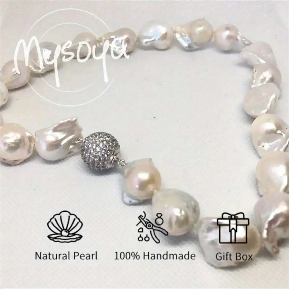 

MYSOYA Large White Baroque Pearl Necklace 14-17mm Gift Box Birthday/ Wedding/ Christmas Gift Anniversary Gift Party Gift
