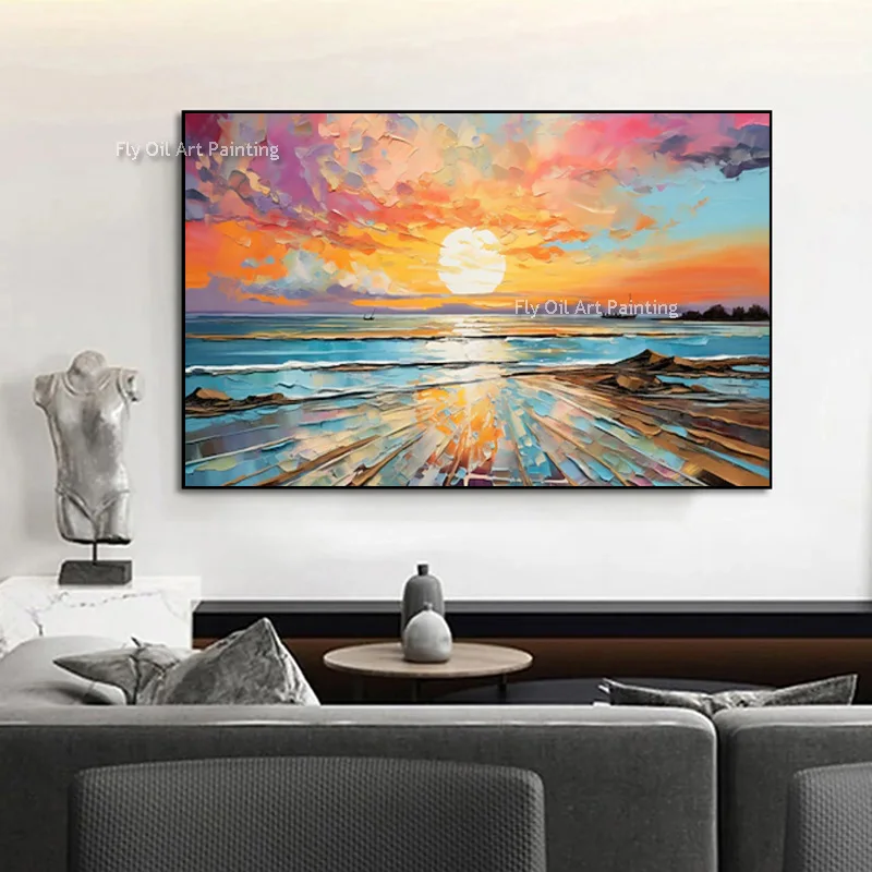 Original Hand Painted Sunset Seascape Artwork, Heavy Impasto Sailboat Ocean Canvas, Handmade Colorful Coastal Wall Decor