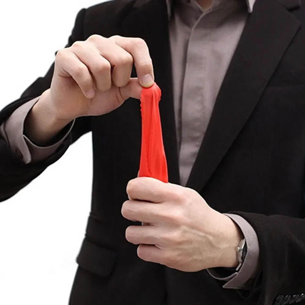 Magic Trick Props Close Up Vanish Appearing Plastic Finger Thumb Tip + Red Silk Stage Show Prop Rubber Prank Toy Tool Novel Gift