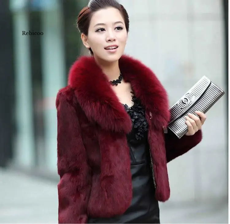 Short Fur Coats 2021 New Faux Fur Coat High Waist Fashion Slim Black Wine Red White Faux Fur Jacket Fake Rabbit Fur Jacket Coats