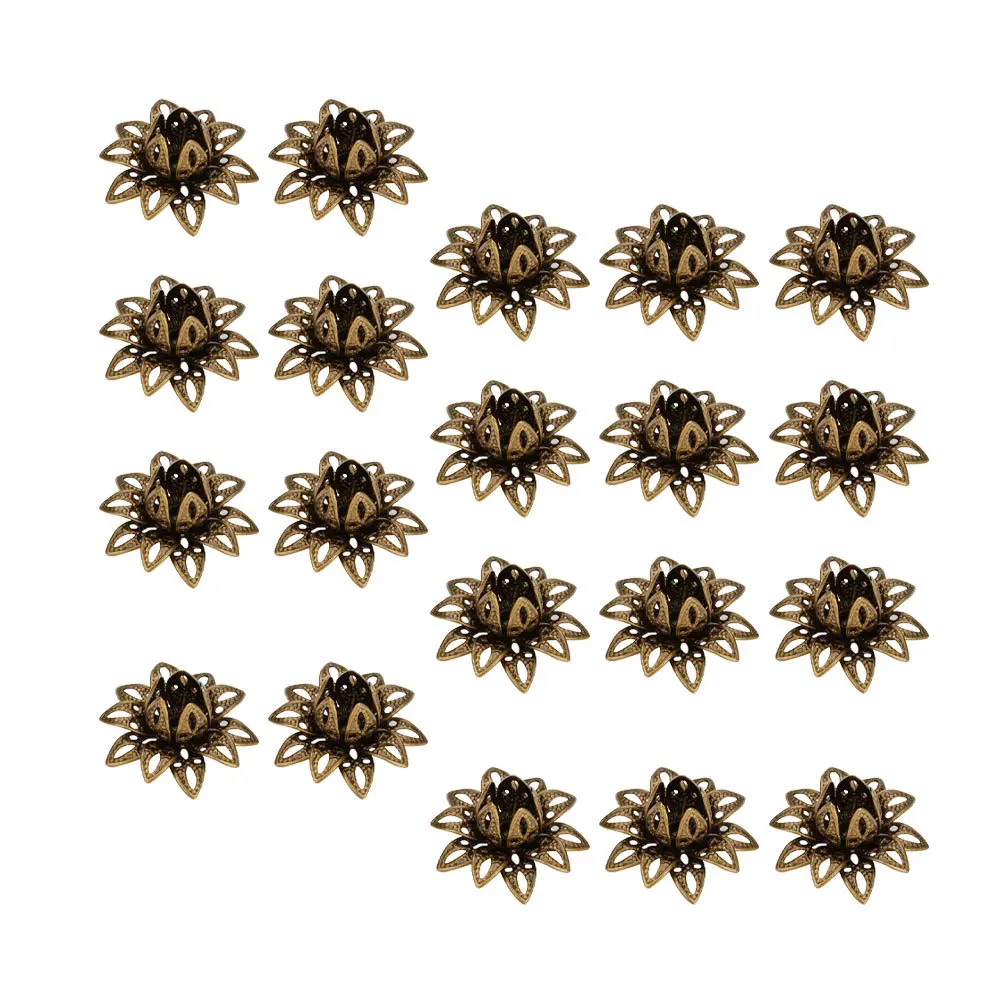 20Pcs Rose Beads Flower Caps Pendant Charms Hollow Spacer End Caps for DIY Jewelry Making Lotus Jewelry Cap
