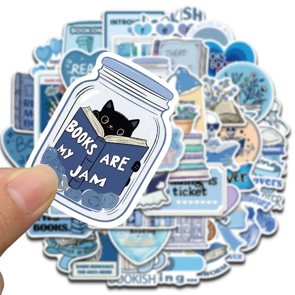 50PCS Blue Bookish Sticker Computer Graffiti DIY Case Desktop Phone Creative Art Picture Community DIY Decoration Stickers
