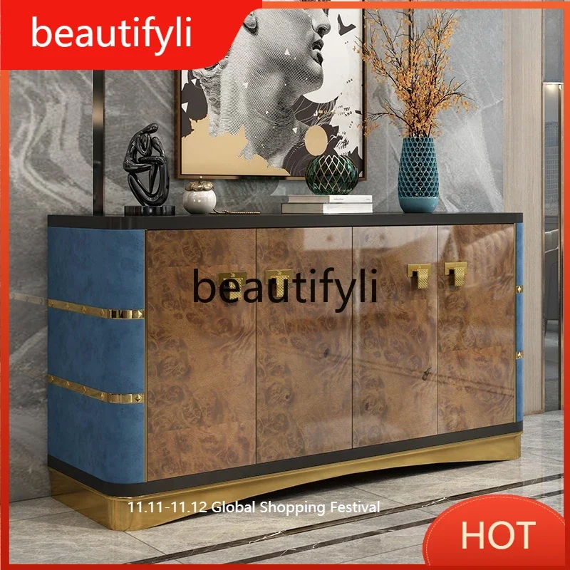 

Light luxury dining side cabinets painted Italian post-modern restaurant lockers marble high-end entrance shoe cabinets D80