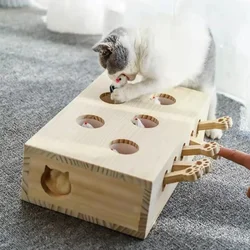 Cat Hunt Puzzle Toy Funny Wooden Maze Pet Hit Hamster Catch Bite Interactive Toys With 5-holed Mouse Holes Cats Toy Pet Supplies