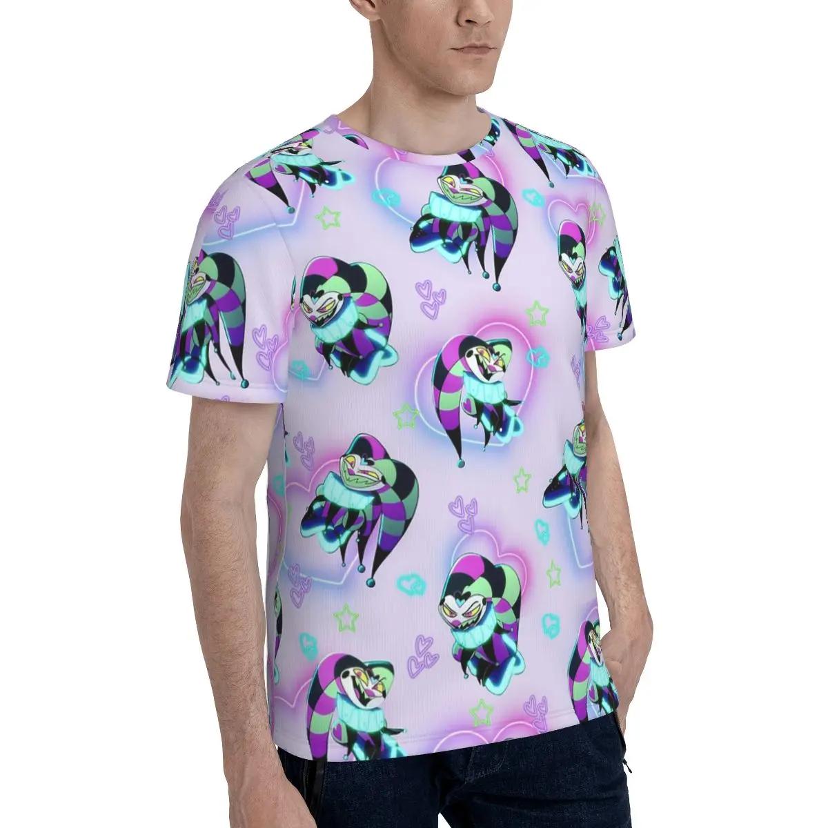 Fizzarolli Fizz Neon Hearts And Stars Helluva Boss T-Shirt for Men Cotton T Shirts Men's Short Sleeve Round Neck Clothes Tops