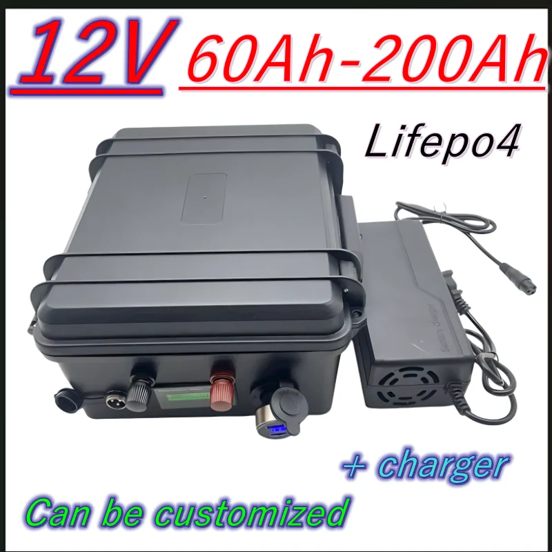 

12V 60AH/80AH/100AH/120AH/150AH/180/200AH Lithium Battery with bms for fish boat vehicle power supply +10A charger