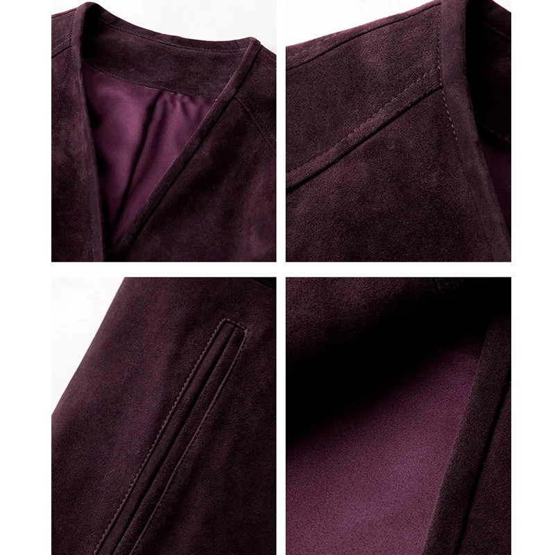 Graben aus 100 % echtem Leder für Damen, Herbst und Winter, hochwertiges Ziegenleder-Wildleder, einreihig, mit Schnürung, mittellanger Damenmantel