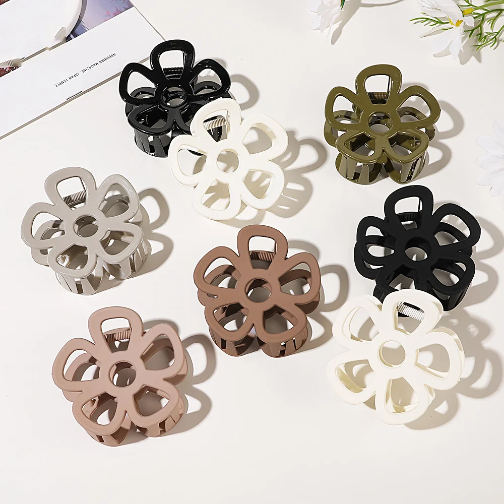 Solid Color Cutout Matte Hair Claw Flowers For Women Fashion Hair Clip Barrettes Hairpin Hair Accessories Ponytail Headwear