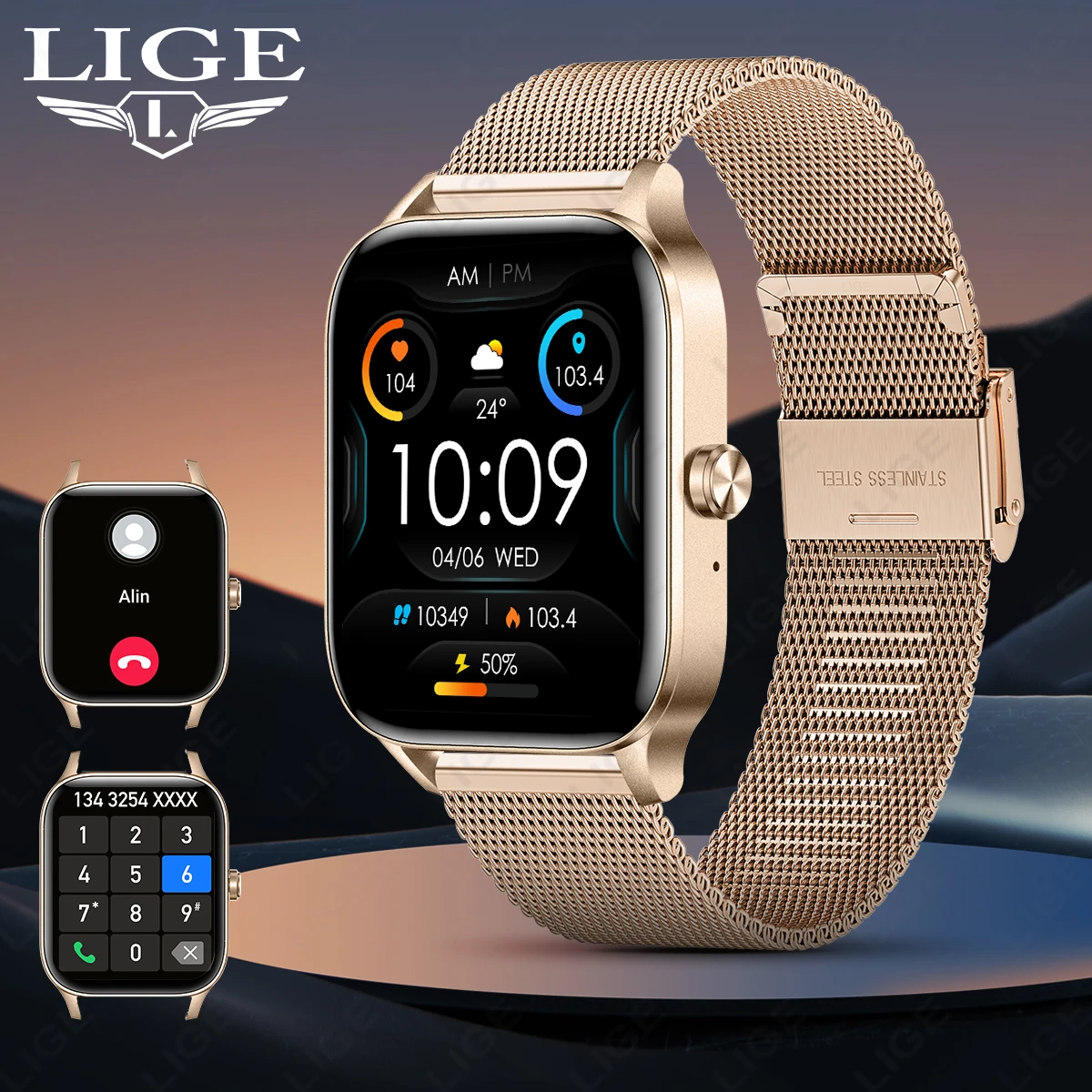 

LIGE Fashion Smart Watch Women 1.85” HD Screen Custom Watch Face Women’s Health Monitor Watch Bluetooth Call Sports Smartwatches