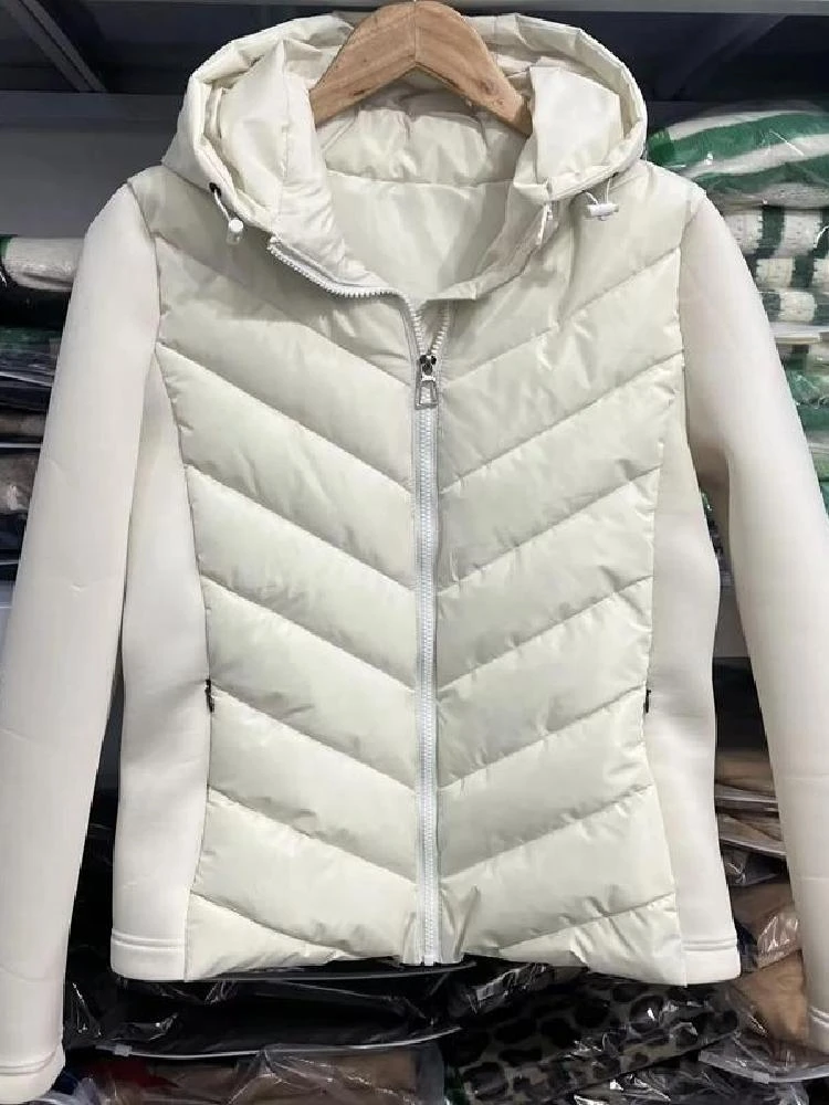 Frühling Herbst Neue frauen High-End-Fit Kragen Mit Kapuze Patchwork Baumwolle Jaet Zipper Verschluss Lange Sve ort Länge farbe
