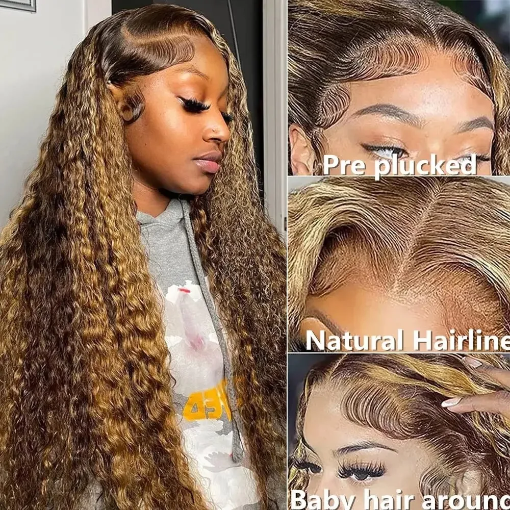 13x4 13x6 Lace Frontal Wig 30 Inch Curly Highlight Deep Wave Lace Front Human Hair Brazilian 200 Density For Black Women