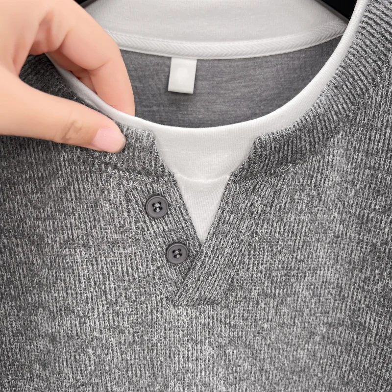 Herren-Designer-Marken-T-Shirt mit Stickerei-Print, Herbst-Neuheit, Komfort-O-Ausschnitt, Langarm, Einfarbig, Top-Trend, Exquisite Herrenbekleidung – Detail 8