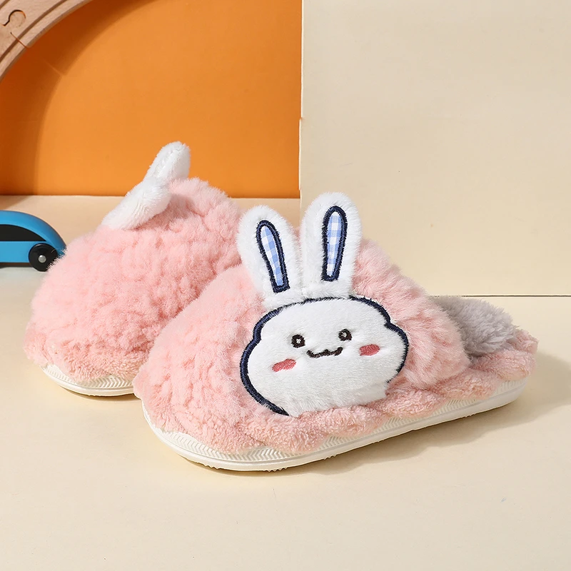 STRONGSHEN Children Cotton Slippers Winter Warm Plush Parent-child Soft Non Slip Cartoon Cute Baby Slippers Kid Home Flip Flops