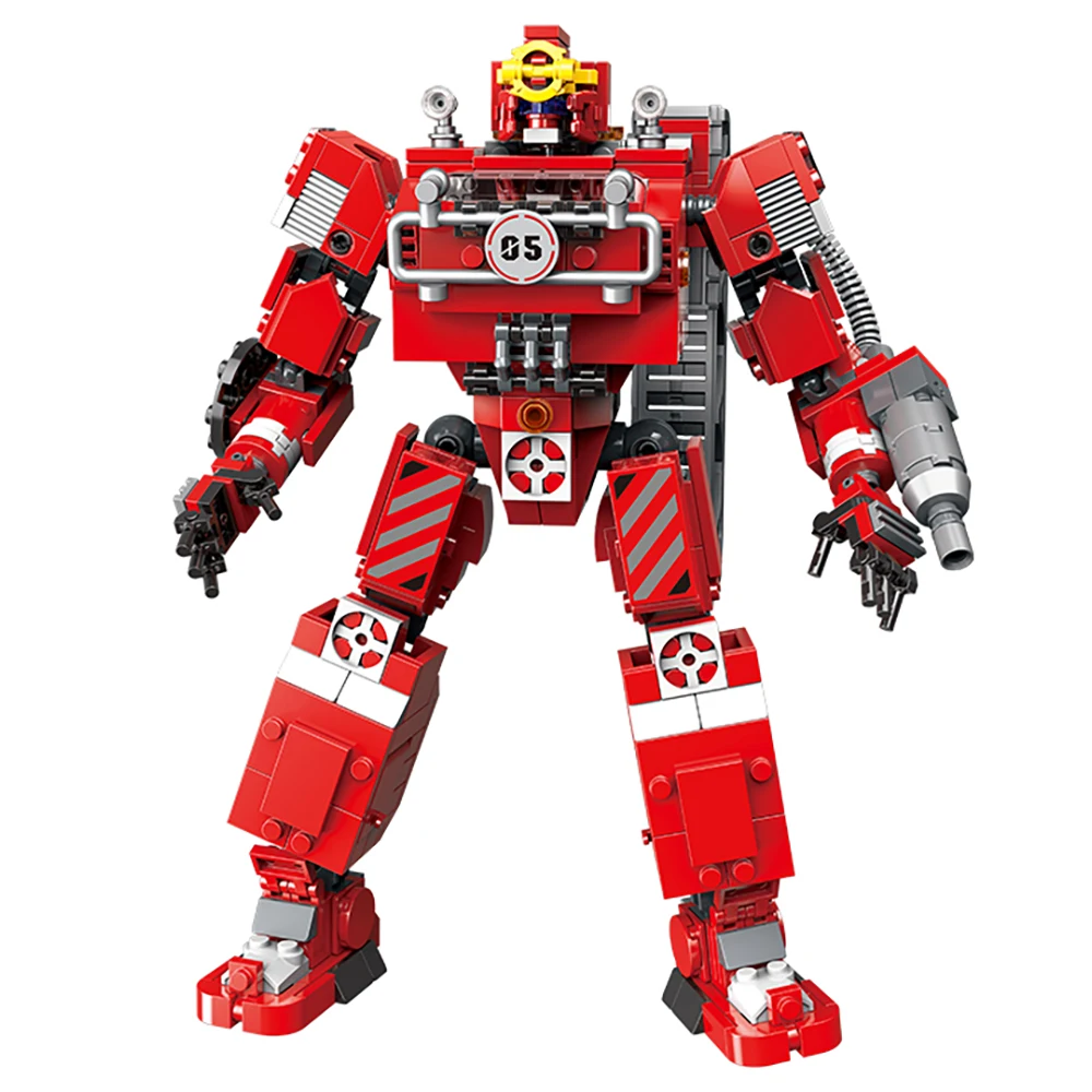 

670PCS 2 in 1 Deformable Model Building Blocks Fire Brigade Deformation Fire Truck MOC Bricks Double Shape Car And Robot Toys