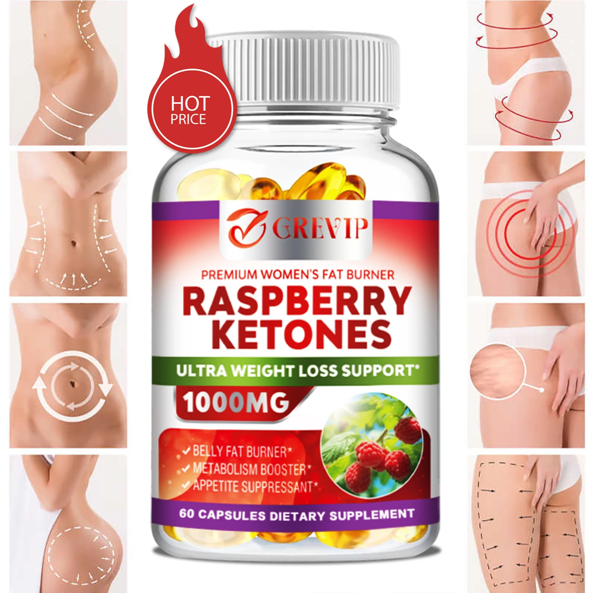 

Raspberry Ketones – Antioxidant, Energy Boosting, Fat Burning Support, Weight Management, Metabolism - 60 Capsules