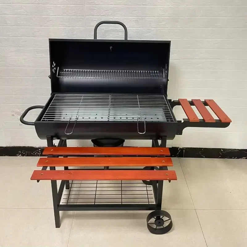 3 Options Steel Barrel Large Capacity Grill Shop Charcoal Grill Smoker Grill, Covered Outdoor Party and Grill