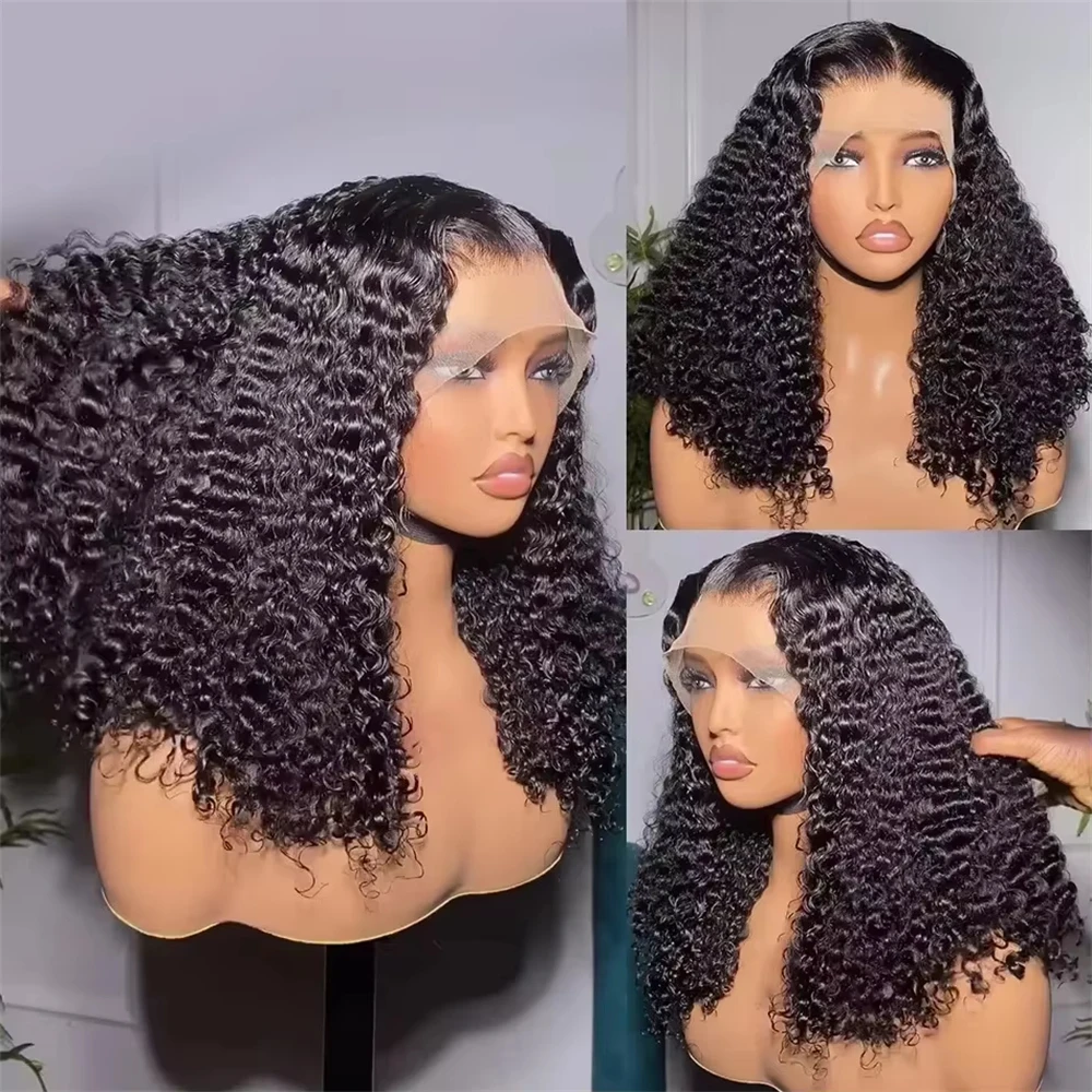 200% Density Short Kinky Curly Bob 100% Human Hair 13x4 Lace Closure Wigs Deep Water Wave Brazilian Bob 4x4 Lace Frontal Wig