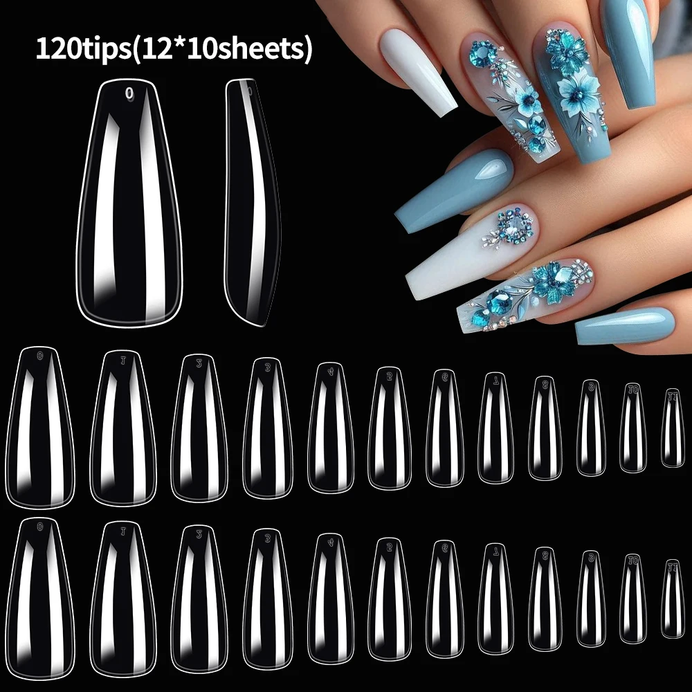 120 pezzi trasparente ballerina gel punte per unghie finte bara media unghie finte francesi 12 dimensioni copertura completa punte di estensione artificiale acrilica @