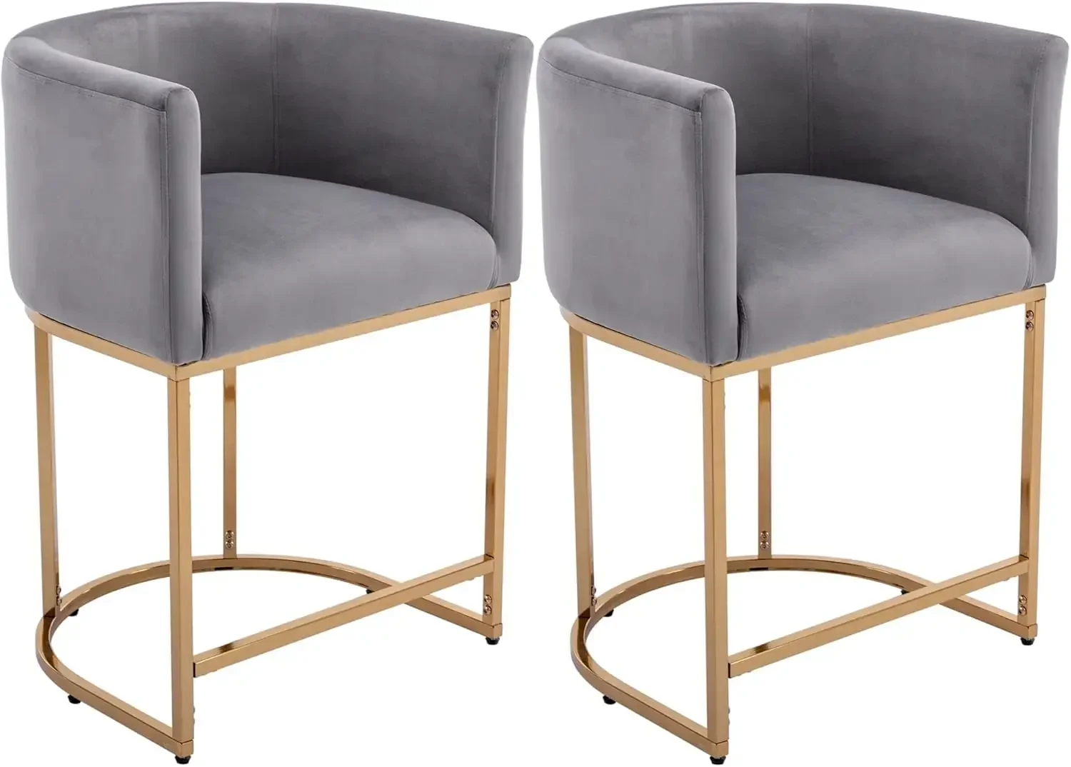 مقعد بارتفاع منضدة مخملية مع ظهر وأذرع منجدة ووسادة مقعد بإطار معدني ذهبي لجزيرة المطبخ #1